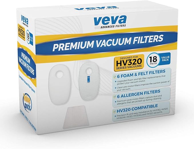 VEVA Premium Vacuum Filter Set with 6 Allergen, 6 Foam, 6 Felt Filters for Shark Rocket Vacuums Model HV319Q, 320, 321, 322, 324, 325 and UV330, 422