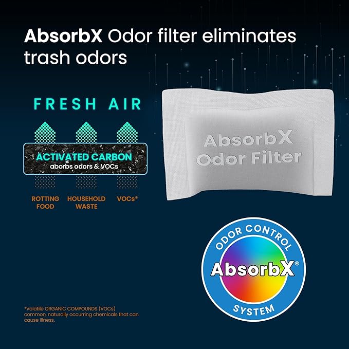 iTouchless Official AbsorbX Trash Can Odor Filters 4-Pack, Stops Garbage Smells, All Natural Activated Charcoal Deodorizer Air Freshener Absorber for 8 Gallon & Larger Garbage Bins with Compartment
