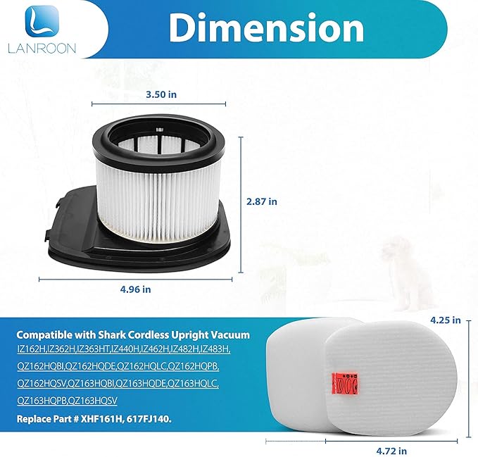 IZ382H IZ377H Filters for Shark IZ382H IZ377H IZ162H IZ362H IZ361H UZ365H WZ440H IZ440H IZ462H IZ482H IZ483H Stick Vacuums, Part XHF161H & 617FJ140, 2 Pack HEPA Filter 4 Pack Foam Kit