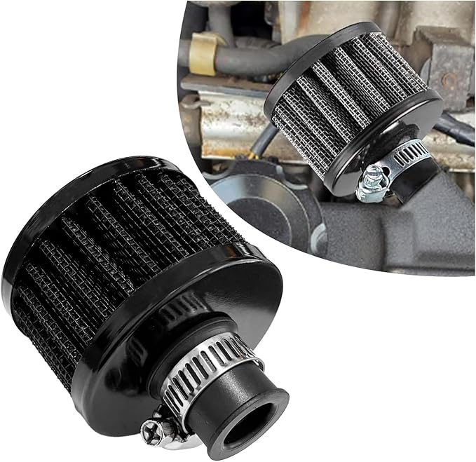 12mm Mini Air Filter, Universal Motor Cold Air Intake Filter Breather, Auto Turbo Vent Intake Filter Cleaner, Crankcase Breather Car Accessories for Motorcycle Engine Parts (Black)