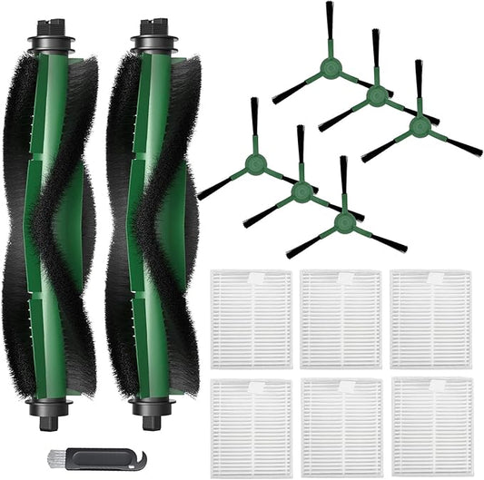 15 Pack Replacement Parts Kit for iRobot Roomba Essential Series Q011, Y0140, Q0120, Y0110, Q0520, 104, 105 Vac/Combo Robot Vacuum, 2 Roller Brushes, 6 Side Brushes, 6 HEPA Filters, 1 Cleaning Tool