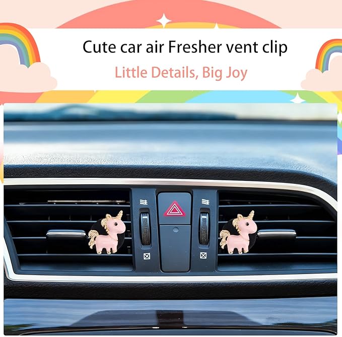 Unicorn Car Accessories,2pcs Pink unicorn Air Vent Clips Car Air Freshener with Peony Scent,Cute Girly Car Decor for Women Teens,Refillable Diffuser