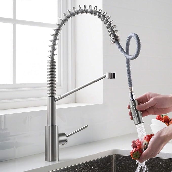 KRAUS Oletto Commercial Style Single Handle Pull Down Kitchen Faucet with QuickDock Top Mount Installation Assembly in Chrome, KPF-2631CH
