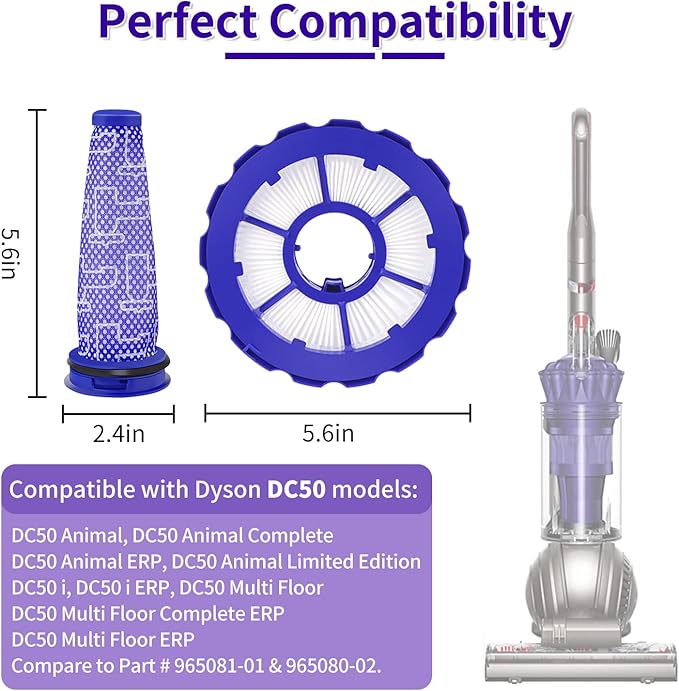 DC50 Replacement Parts Compatible with Dyson DC50 Animal Multi Floor Complete Vacuum Cleaner, Includes 2 Pre-Motor & 2 HEPA Post-Motor Filters, Replace Part # 965081-01, 965080-01