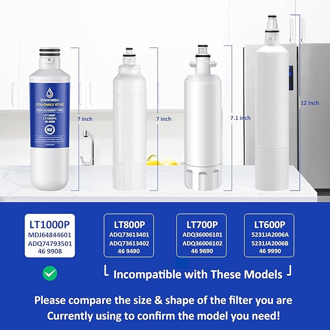 LT1000P ADQ747935 Water Filter Replacement for LG LT1000P/PC/PCS, LMXS28626S, MDJ64844601, Kenmore 46-9980, LMXS30796S, LMXS30796D, LMXC23796S, ADQ74793501, ADQ73334008 with LT120F Air Filter, 3 Combo