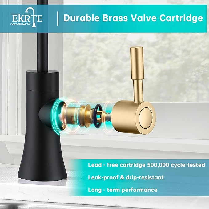 EKRTE Drinking Water Faucet for Kitchen Sink, Filtered Water Reverse Osmosis RO Faucet,304 Stainless Steel,Non-Air Gap, Matte Black and Champagne Gold