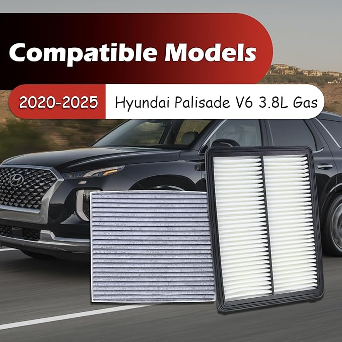 28113-A9100 Engine Air Filter and 97133-S8000 Cabin Air Filter kit Compatible with 2020-2025 Hyundai Palisade V6 3.8L Gas Replaces 28113A9100 CA11943 97133S8000 CF12936