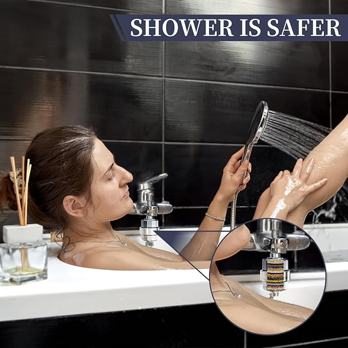 Shower Filter, EMBATHER 20 Stage Shower Head Filter for Hard Water Remove Chlorine/Fluoride/Heavy Metals,High Output Shower Softener Filter for Hair, 2 Cartridge –Polished Chrome