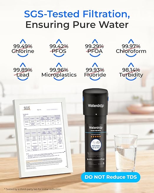 Waterdrop 10UA Under Sink Water Filter System, Reduces PFAS, PFOA/PFOS, Lead, Chlorine, Bad Taste & Odor, Under Counter Water Filter Direct Connect to Kitchen Faucet, NSF/ANSI 42 Certified, 1 Year