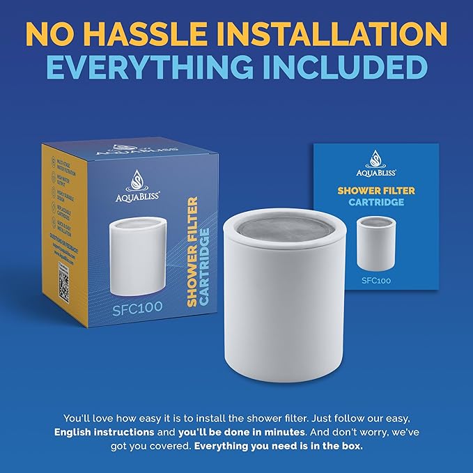 AquaBliss High Output Shower Filter Replacement Cartridge – Reduces Chemicals & Chlorine, Restores pH Balance, Glowing Skin, Strong Nails & Shimmering Hair – 1-Pack (SFC100)