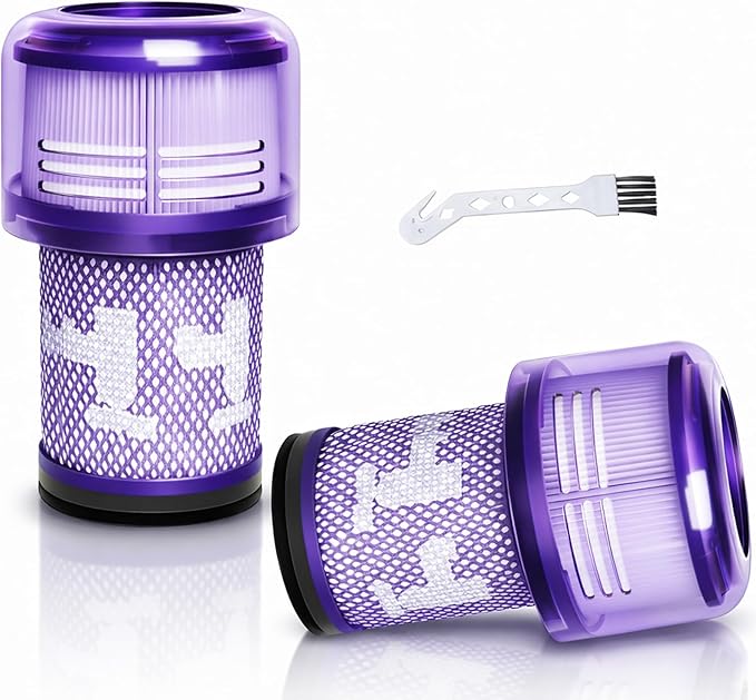 V12 Filter Replacement Compatible for Dyson V12 Detect Slim, V12 Slim, V12 Slim Absolute Cordless Vacuum Part No. 971517-01 SV20, SV30, SV34, SV35 Parts, 2-Pack Filters, 1 Cleaning Brush【NOT for SV12】