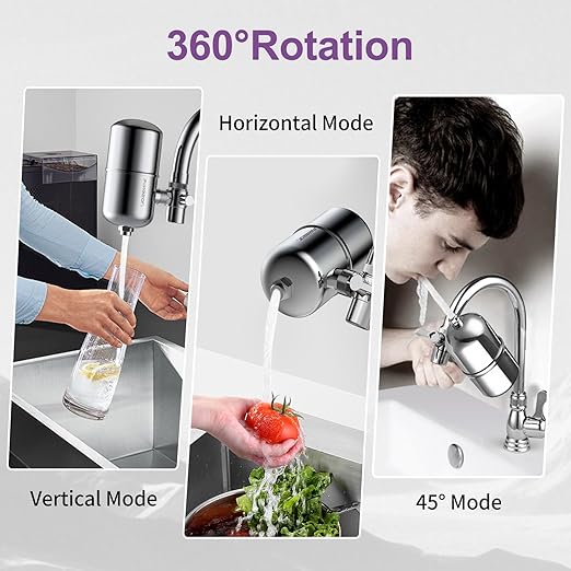 WINGSOL Stainless Steel Mineral Alkaline Water Filter for Sink Faucet, NSF/ANSI 42&53, 360° Rotating Tap Purifier Improve pH+ & Taste, Reduce Chlorine, Odor, Sediment, 250 Gallons, Reinforced Housing