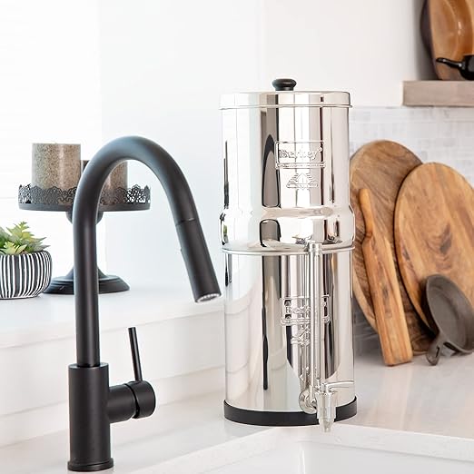 Travel Berkey Gravity-Fed Water Filter System with 2 Black Berkey Elements Plus Deluxe 7" Stainless Steel Water View Spigot