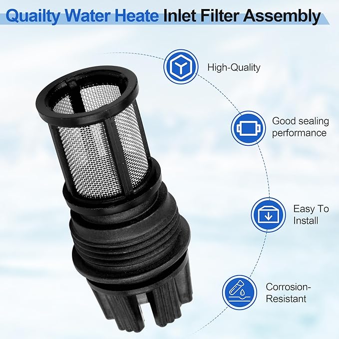 EGBD032 Inlet Filter & DTJD006 Water Filter Cover, for Nortiz Water Heater Replacement Parts, compatible with Noritz Under-Sink Water Filter Assembly, 2 Pack Inlet Screen, 1 Pack Filter Cover