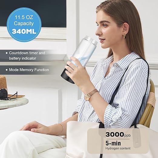 Hydrogen Water Bottle Generator with SPE/PEM–Portable Molecular Hydrogen Rich Water Machine, Rechargeable,5000 ppb,LED Timer for Home, Office, Travel, Sports,Birthday & Christmas Gift