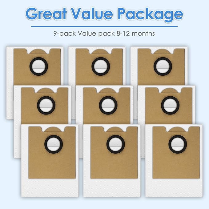 (9 Pack) M2L Plus Replacement Dust Bags Compatible with Lefant M2 Plus/ M2L Plus/ M2S Plus/ M350 Robot Vacuum Cleaner, Vacuum Bags, Canister Bag, Vacuum Replacement Dust Bags, Disposable Bags