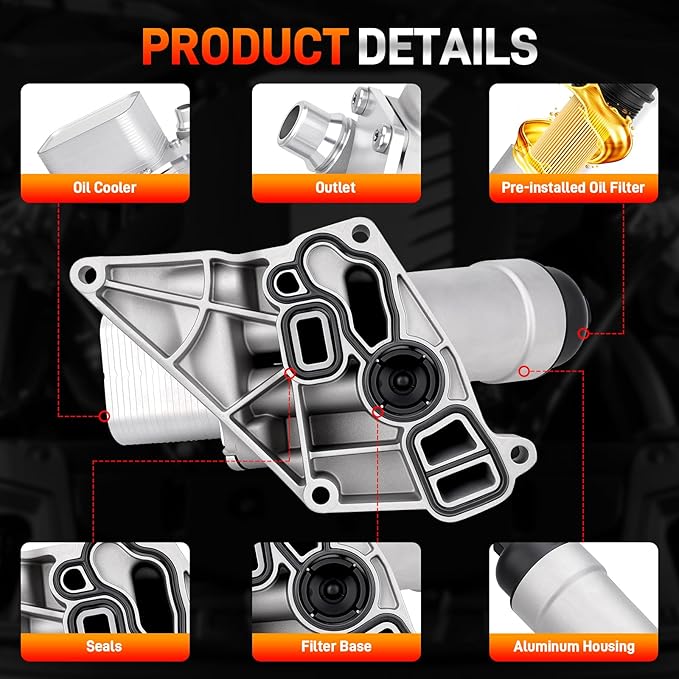 Upgrade Aluminum Engine Oil Filter Housing with Oil Cooler & Gaskets Compatible with 2016-2022 BMW 230i 330e 330i 430i 530e 530i 740e X3 X4 B46 B48 L4 2.0L Turbo Engine Replace# 11428596283