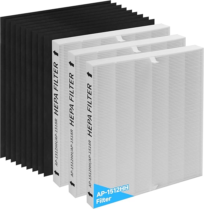 3-Pack AP-1512HH Replacement Filter, Compatible with Coway AP-1512HH Mighty and Airmega 200M Air Purifiers, Part# 3304899, with 9 Extra Carbon Filters