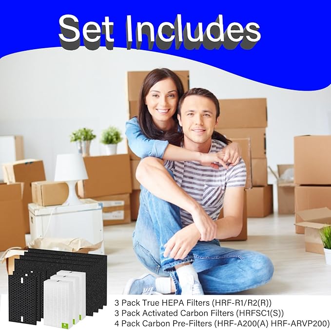 3 Set HPA5200B Replacement Filter for Honeywell InSight HPA5200B HPA5250 and PowerPlus HPA3200 Air Purifiers, 3 Pack HRF-R2/R1(R) + 3 Pack HRFSC1(S) + 4 Pack HRF-A200(A) HRF-ARVP200