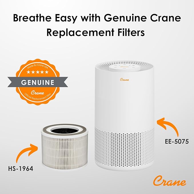 Crane Genuine Air Purifier Replacement Filter For Model EE-5075, HS-1964, HEPA Air Filter Replacement, Pack Of 1, 3-Stage Filtration For Better Indoor Air Quality