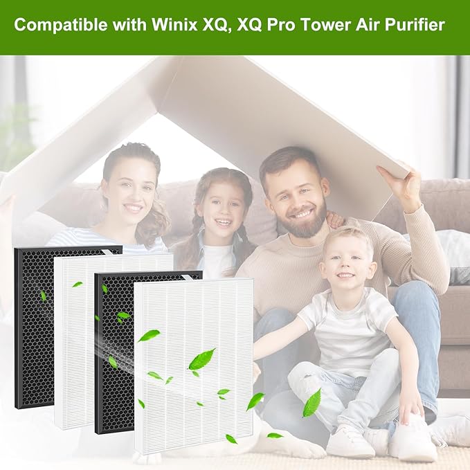 2 Pack XQ Replacement Filter X Compatible with Win-ix XQ, XQ Pro Tower Air Cleaner Purifier, 1712-0089-01-0101-02, True Fliter& Activated Carbon Filters