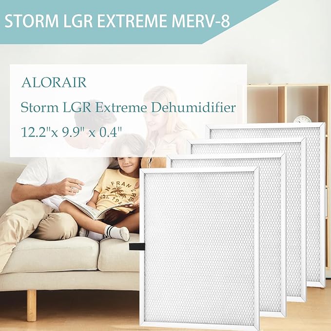 Storm LGR Extreme MERV-8 Filter for ALORAIR Commercial Dehumidifiers 12.2"x 9.9" x 0.4", Used for Whole Home, Basement - 4 Pack