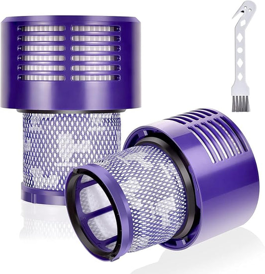 XLX Vacuum Filter Replacements for Dyson V10 Cyclone Series, V10 Animal, V10 Absolute, V10 Total Clean, SV12, Part No. 969082-01 (2 Pack Filters and 1 Clean Brush)