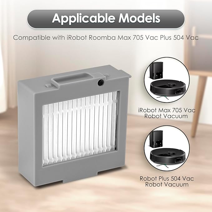 (6 Pack) Max 705 Vac Replacement HEPA Filters for iRobot Roomba Max 705 Vac, Roomba Plus 504 Vac Robot Vacuum Cleaner, Upright Filter, Canister Filters, Vacuum Filters (Not for Max 705 Combo)