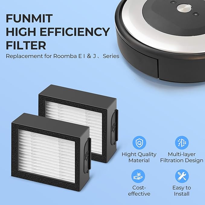 Filter Replacement for Roomba E I & J Series i7 i7+/plus i3 i3+ E5 E6 E7 i4 i6 i6+ i8 i8+ Vacuum Cleaners Parts, 18 Pack 4639161 High Efficiency Filters + 1 Cleaning Brush