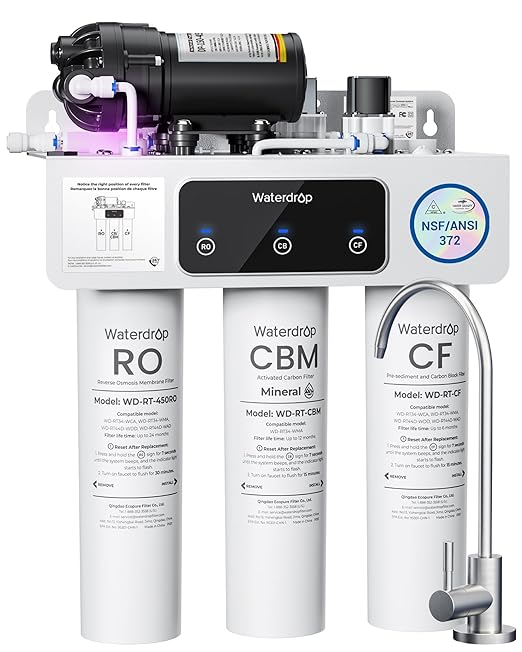 Waterdrop T3-M Remineralization Reverse Osmosis Water Filter, NSF/ANSI 372 Certified, 9-Stage Undersink RO System, 450 GPD Tankless RO Water Filtration System, 2:1 Pure to Drain, Plug-in Required