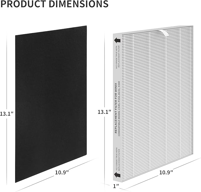 C545 Replacement Filter Compatible with Winix C545 Purifier, HPEA Filter S, Part Number 1712-0096-00, 3×Filters + 6×Activated Carbon Pre-Filters