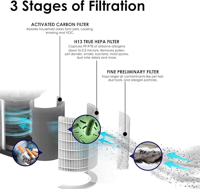 Flintar LV-H134 Replacement Filter, Compatible with LEVOIT LV-H134 Air Purifier, H13 Grade Filtration + High-Efficiency Activated Carbon Filter Set, LV-H134-RF, 1-Pack