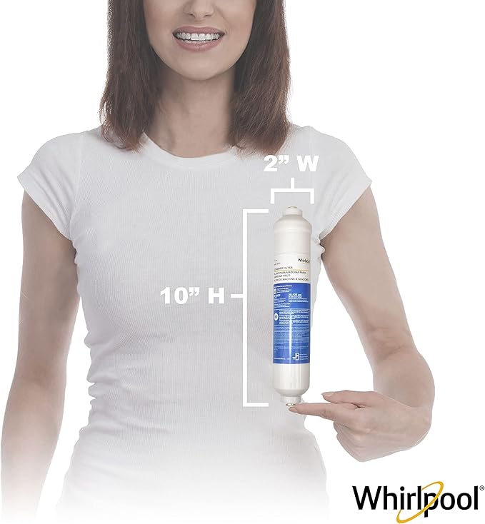 Whirlpool Inline Water Filter WHKF-IMTO, 1/4" Quick Connect Fits Refrigerator, Ice Maker, NSF/ANSI 42 Certified Reduces Chlorine Taste & Odor for Drinking Water and Filtered Ice, 6 Month Filter Life