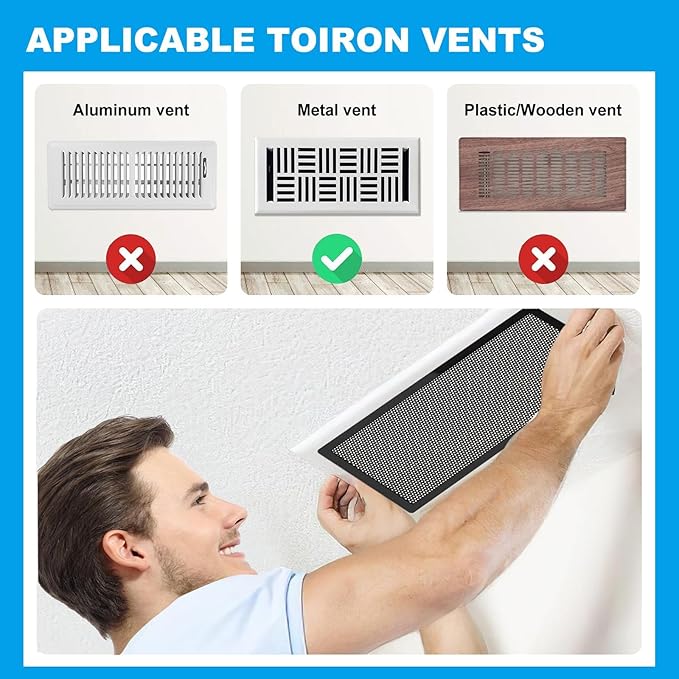 6 PCS Magnetic Vent Covers-4x10 Magnetic Air Vent Covers with Mesh Screen for Floor/Wall/Ceiling Registers-Easy to Install, Secure Fit, Durable Design-Black