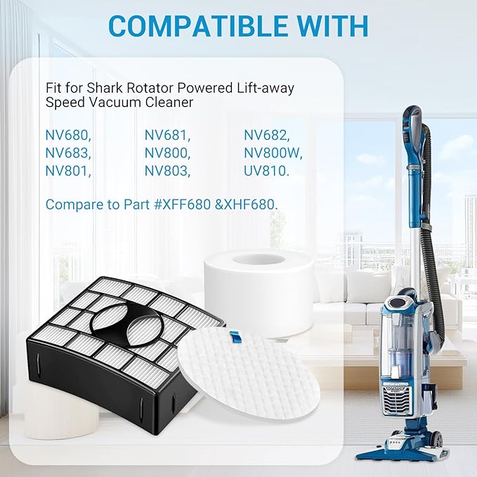 Replacement Filters for Shark Rotator DuoClean Powered Lift Away Speed NV680 NV681 NV682 NV683 NV800 NV801 NV803 UV810, Compare to Part # XFF680 & XHF680, 2 HEPA + 4 Foam & Felt Filters