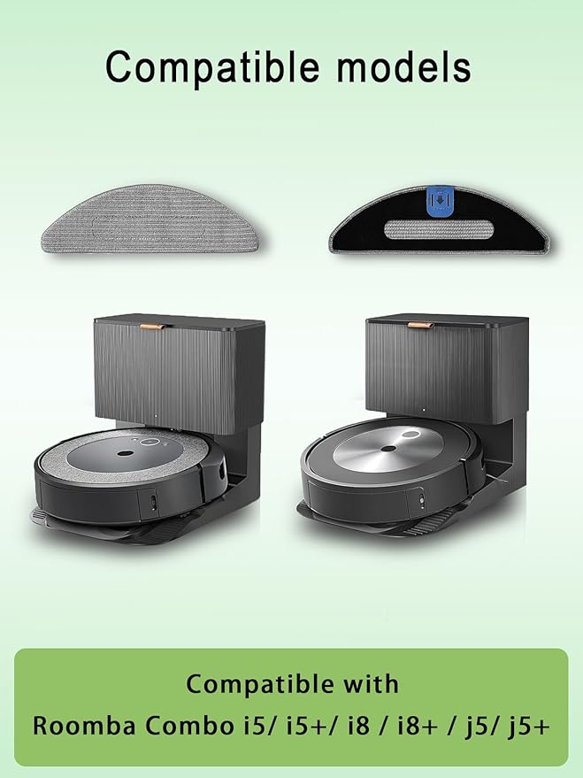 Vacuum Replacement Parts for iRobot Roomba Combo i3, i3+, i5, i5+, i8, i8+, j5, j5+ models, 1 set Rubber Roller, 3 Reusable Mopping Pads, 3 HEPA Filters and 3 Edge-Sweeping Brushes