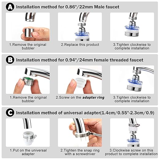 8 Pcs Sink Water Filter Faucet Set, 360 ° Rotating Bathroom Sink Filter, Kitchen Sink Faucet Water Filter Removes Chlorine Fluoride Hard Water Faucet Extender for Home Kitchen & Bathroom