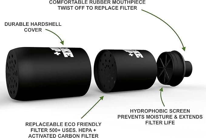 Smoke Trap + | Personal Air Filter (Sploof) - ECO Replaceable Filters - Long Lasting Smoke Filter 500+ Uses with Easy Exhale - Filters Have Zero Plastic Waste - (Silver)