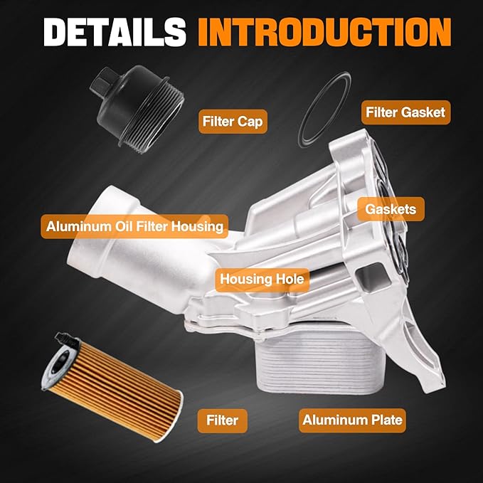 WEILEITE B46 B48 Upgrade Aluminum Engine Oil Cooler Filter Housing Fit For BMW X3 X4 220I 230I xDrive 320I 330E 330I GT 430I Gran Coupe 530E 530I 740E 2.0L 2016-2022 Replaces 11428596283 11428575211