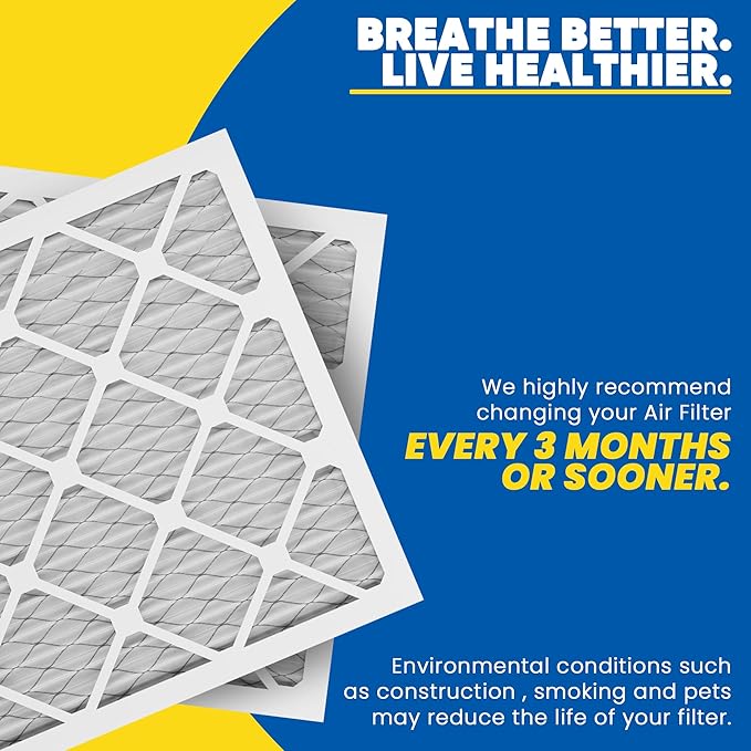 Maycold MERV 8 10x10x1 Furnace Air Filters (6-Pack), Pleated HVAC AC Filters – Actual Size 9.70” x 9.70” x 0.75”, For Residential or Office Use, Individually Wrapped in Plastic