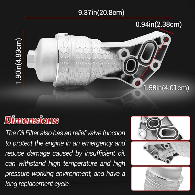 Aluminum Complete Oil Filter Housing Assembly Kit for 2016-2024 Hyundai Genesis G80 Palisade 2019-2024 Kia Sorento Cadenza Telluride Sedona 3.3L/3.8L V6 Engine, Replaces 26300-3LAA0