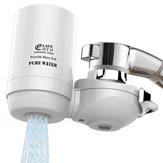 Faucet Mount Water Filtration System, BPA-Free Faucet Water Purifier for Sink, Filter Replaces 400 Gallon Water, Lasts Six Months, Includes 1 System/1 Filter, White