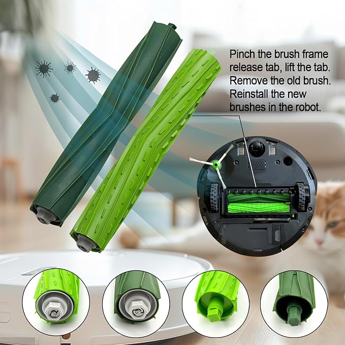 Replacement Parts for Roomba iRobot i7 i7+ i3 i3+ i4 i4+ i5 i5+ i6 i6+ i8 i8+ i5+/j7 j6 j5 and Plus Version,(2 Set Rubber Brush,8 Side Brush)