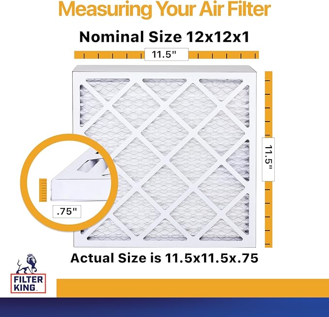 Filter King 12x12x1 Air Filter (MERV 13) (6-Pack) Dust & Allergy Control AC Furnace Filters, MADE IN USA, HVAC, Pleated, Electrostatic (Actual Size: 11.5 x 11.5 x .75)