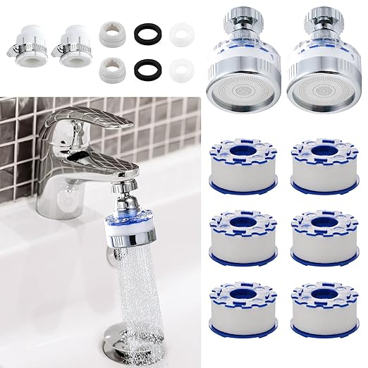 8 Pcs Sink Water Filter Faucet Set, 360 ° Rotating Bathroom Sink Filter, Kitchen Sink Faucet Water Filter Removes Chlorine Fluoride Hard Water Faucet Extender for Home Kitchen & Bathroom