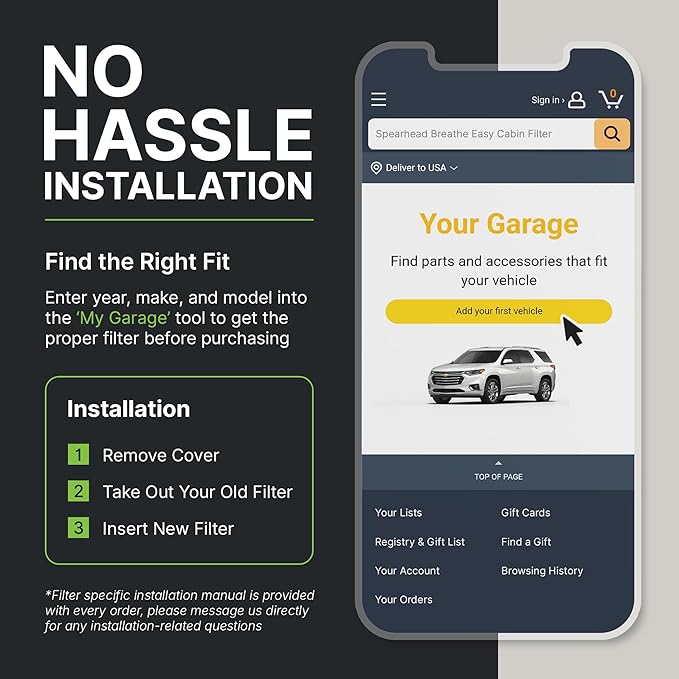 Spearhead OEM+ Particulate Breathe Easy Cabin Filter | Fits 2011-19 Explorer, 2009-19 Flex, 2009-19 Taurus, 2010-16 MKS, 2010-19 MKT Like OEM | Provides Max Airflow & Enhanced Performance (BE-176P)