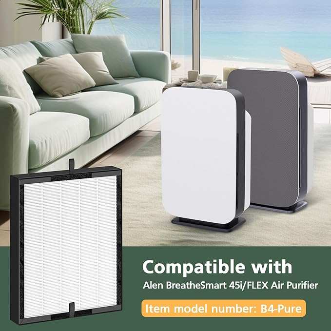 45i Replacement Filter Compatible with Alen BreatheSmart Flex Bh400 & 45i Air Purifier, 3-in-1 45i HEPA Filter+ Activated Carbon Pre Filter, B4-Pure/ Fl40, 2 Hepa+4 Carbon Filter