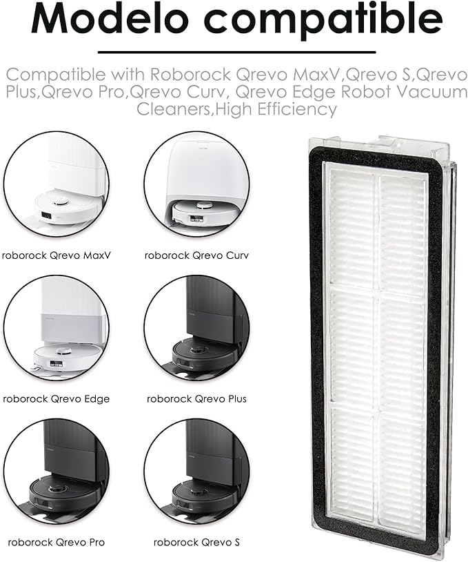 (8 Pack) QV 35A, QV 35S, Q Revo S Replacement HEPA Filter for Roborock QV 35A, QV 35S, Qrevo S, Qrevo Pro, Qrevo MaxV, Qrevo Plus, Qrevo Edge, Qrevo Curv, Filter Accessories Kit (NOT FOR Q Revo)