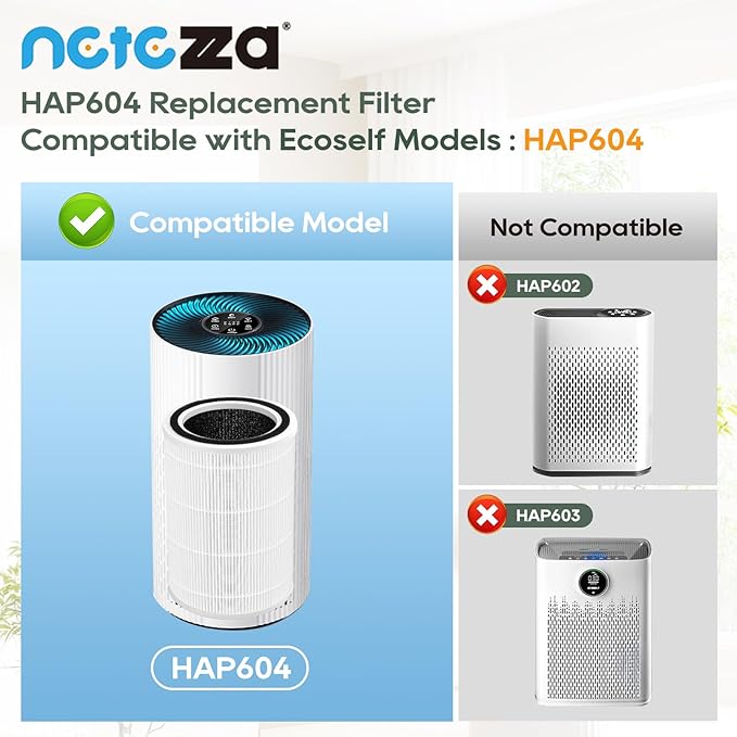 HAP604 Replacement Filter Fit for Ecoself HAP604 Air Purifier, 3-In-1 Efficiency Activated Carbon Filtration System, 2 Pack, White
