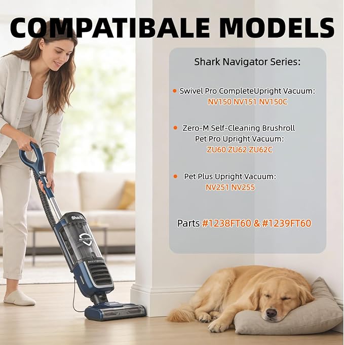 Vacuum Filters Replacement for Shark NV150 NV151 ZU62 ZU60 ZU102 NV255 NV251 Navigator Rotator Pet Pro Upright Vacuum Part 1238FT60 1239FT60. Improve Suction Filters Perfect for Pet Hair, Dirt, Dust
